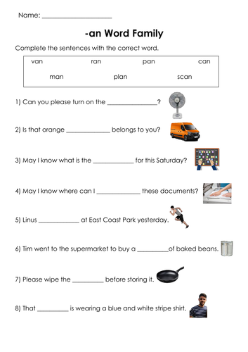 Phonics -an Word Family Printable