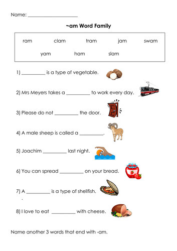 Phonics -am Word Family Printable