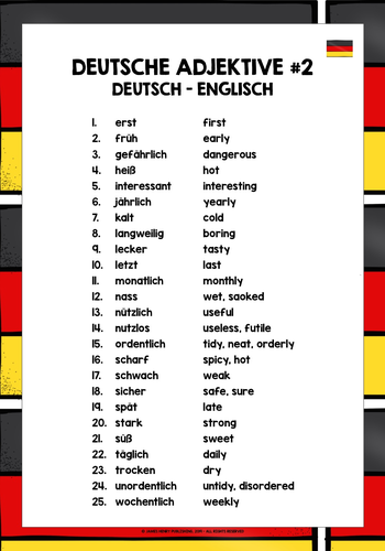 GERMAN ADJECTIVES LIST FREEBIE #2 | Teaching Resources