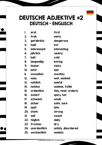 GERMAN ADJECTIVES LIST FREEBIE #2 | Teaching Resources