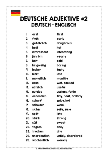 GERMAN ADJECTIVES LIST #2 | Teaching Resources