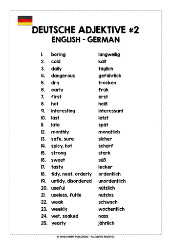 List Of Common German Adjectives