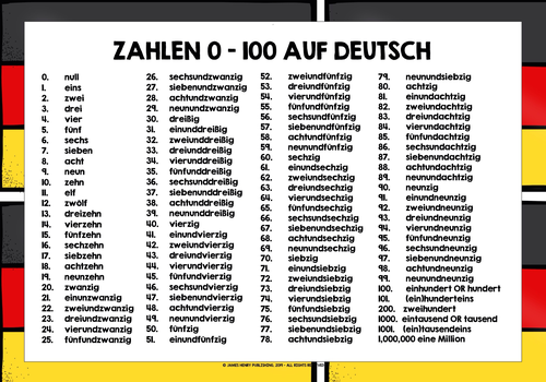 GERMAN NUMBERS 0-100 LIST FREEBIE #2 | Teaching Resources