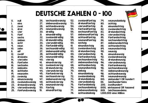 German Numbers 0 100 Reference List 2 Teaching Resources