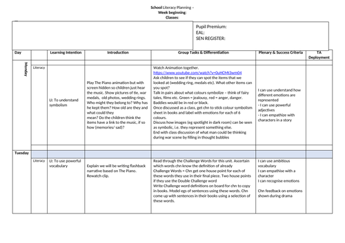 The Piano - complete literacy unit plus all resources and planning ...