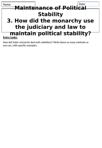 Tudor Rebellion - Political Stability (Law) | Teaching Resources