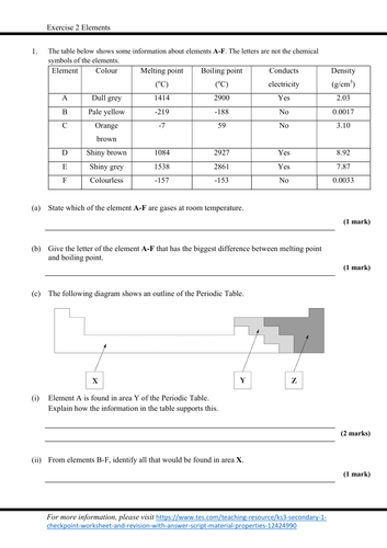 KS3_Secondary 1 checkpoint_worksheet and revision : Material properties