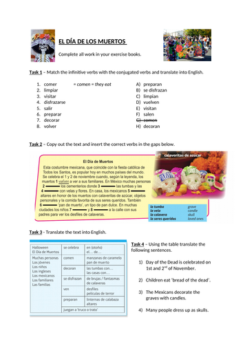El día de los muertos / Day of the dead worksheet (based on Viva GCSE ...