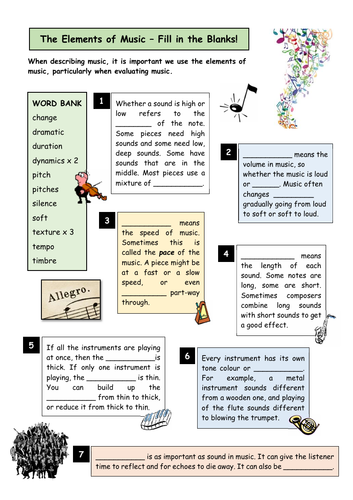 Elements of Music - Fill in the Blanks!