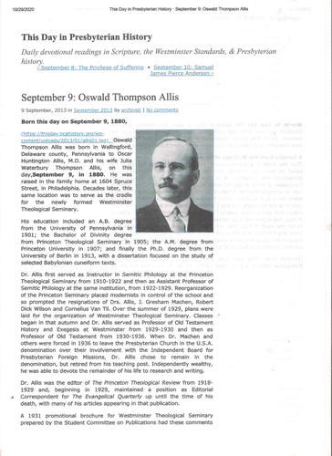 Oswald Thompson Allis (18801973) Teaching Resources