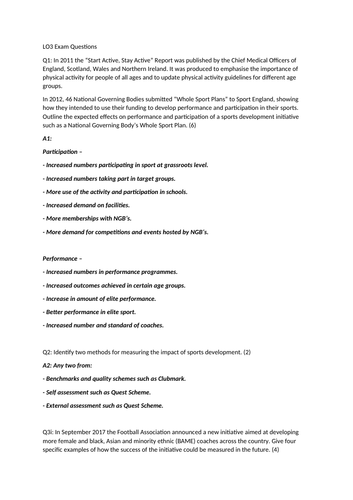 CTEC Sport Unit 3 Sports Organisation and Development LO3 | Teaching ...