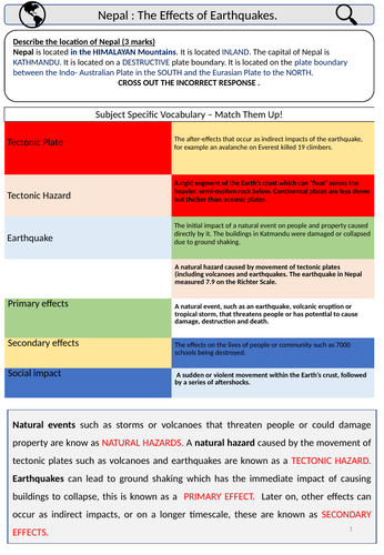 GCSE AQA 9-1: Nepal - The Cause, Effects and Responses to an Earthquake ...