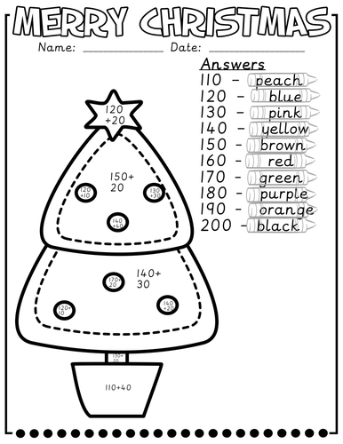 Y2 Y3 Y4 Christmas colour in maths additions 100 to 200 adding tens ...