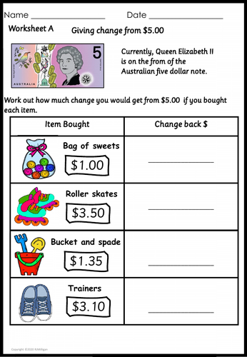 australian money giving change worksheets and word problems teaching resources