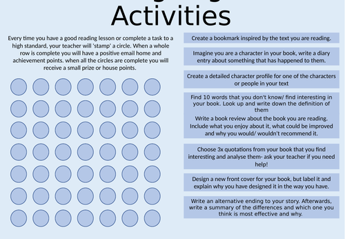 KS2/3 Reading Log and Activities Sheet/ HW | Teaching Resources