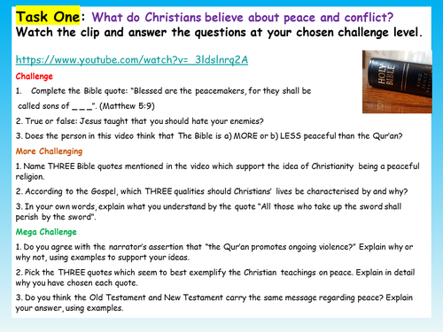 Christianity, Peace and Conflict Teaching Resources