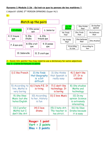 year 7 french dynamo 1 module 2 en classe all units remote learning