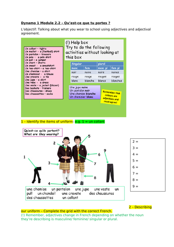 year 7 french dynamo 1 module 2 en classe all units