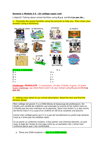 year 7 french dynamo 1 module 2 en classe all units remote learning