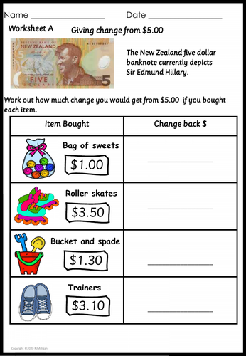 new zealand money worksheets giving change and word problems teaching resources