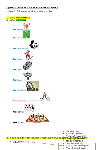 year 7 french dynamo 1 module 3 mon temps libre all units worksheets