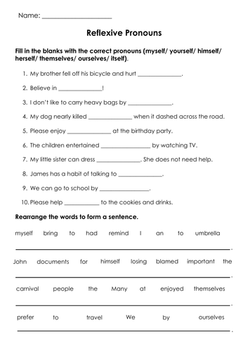 Reflexive Pronouns (myself/ yourself/ himself/ herself/ themselves ...