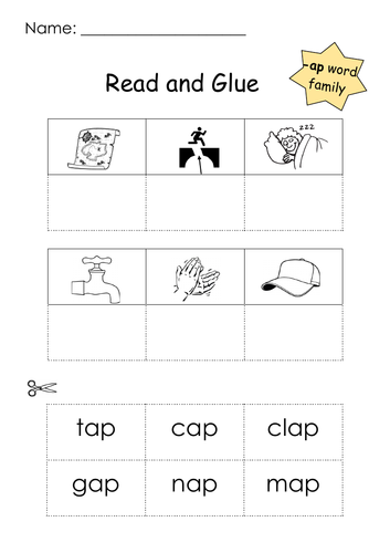 Phonics -ap Word Family Read and Glue Printable | Teaching Resources