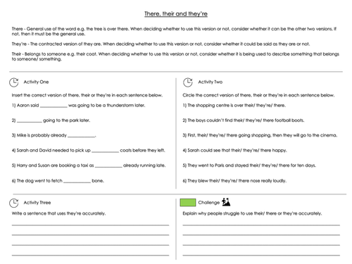 There, They're and Their Worksheet | Teaching Resources