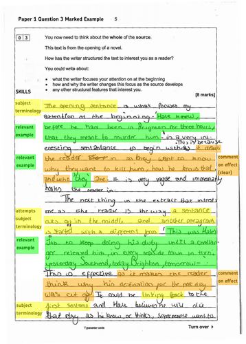 Aqa English Language Paper 1 Marked And Annotated Exam Responses On All Questions Teaching