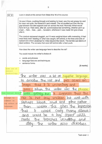 Aqa English Language Paper 1 Marked And Annotated Exam Responses On All Questions Teaching