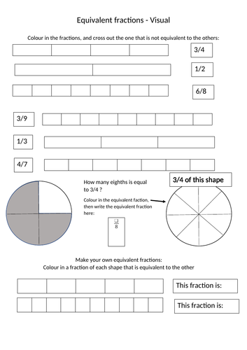 Equivalent fractions - visual, colouring | Teaching Resources