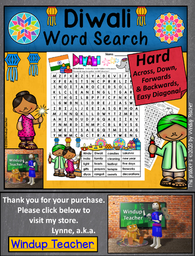 Diwali Word Search Hard Puzzle Ready To Go Teaching Resources