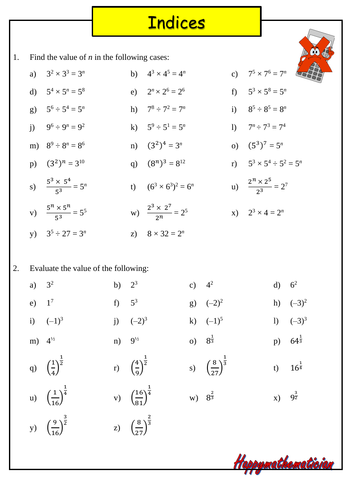 Using Indices - over 100 questions + Answers | Teaching Resources