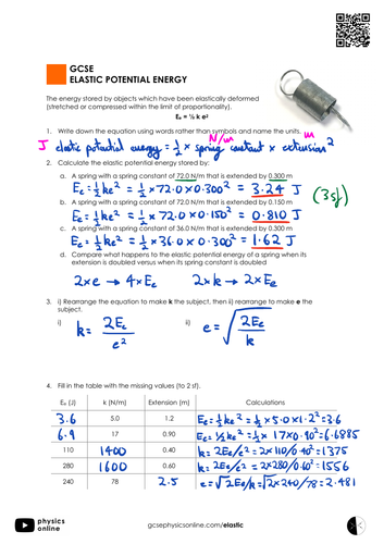 Elastic Potential Energy - Worksheet | Teaching Resources