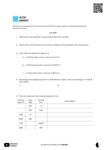 Density - Worksheet | Teaching Resources