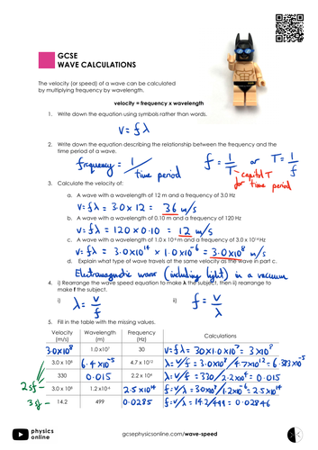 Wave Calculations Worksheet Teaching Resources