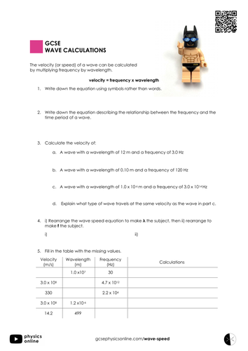 Wave Calculations Worksheet Teaching Resources