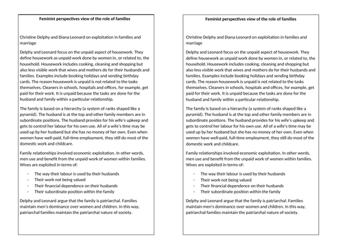 GCSE Sociology: Families - L5. Feminist perspective