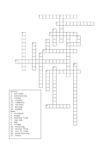 Film genre and opinions crossword (Stimmt2) | Teaching Resources