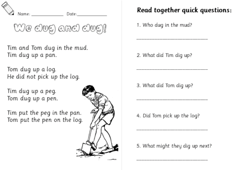 receptionyear 1 differentiated reading comprehension