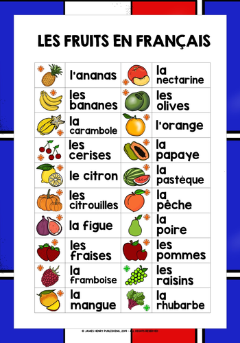 PRIMARY FRENCH FRUITS WORDS & PICTURES LIST | Teaching Resources