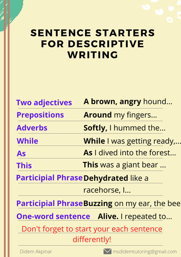 sentence starters for descriptive essays