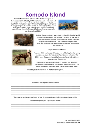 Komodo Island - Endangerd Animals | Teaching Resources