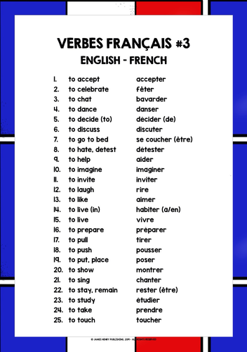 FRENCH VERBS LIST FREEBIE #3 | Teaching Resources