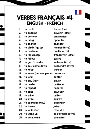 FRENCH VERBS LIST 4 Teaching Resources