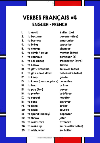 FRENCH VERBS LIST FREEBIE #4 | Teaching Resources