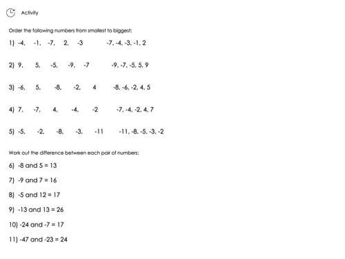 year 6 negative numbers activity teaching resources