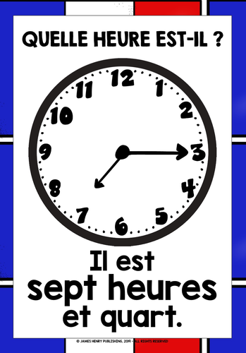 PRIMARY FRENCH TELLING TIME POSTERS FLASHCARDS #2 | Teaching Resources
