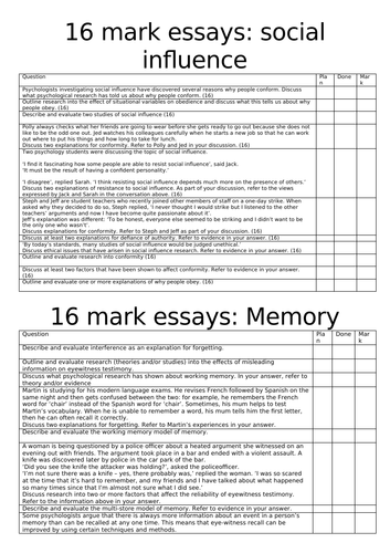 how long should a 16 marker psychology essay be