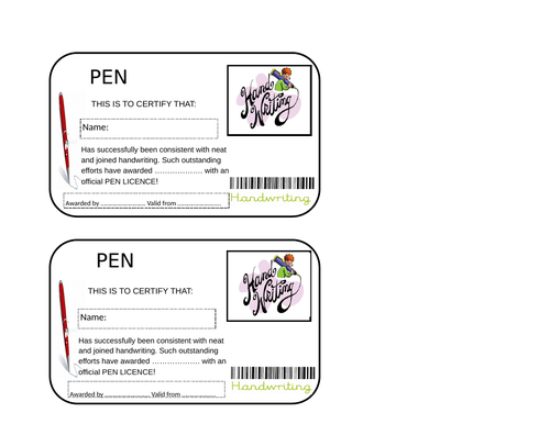 pen licence certificate template